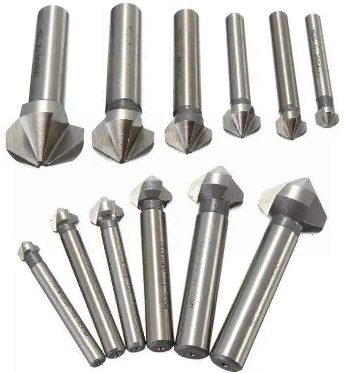 Avellanador Zanco Recto 90º 3 Filos Acero Alta Velocidad juego de 6 piezas GLT® - Image 3