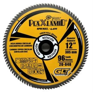 Disco Sierra Circular 12”X96 Dientes CarburoX30mm Para Corte de Acrílico y Plásticos