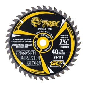 Disco de Sierra Circular 7-1/4”-40 Dientes Carburo Para Corte de Madera. GLT ®