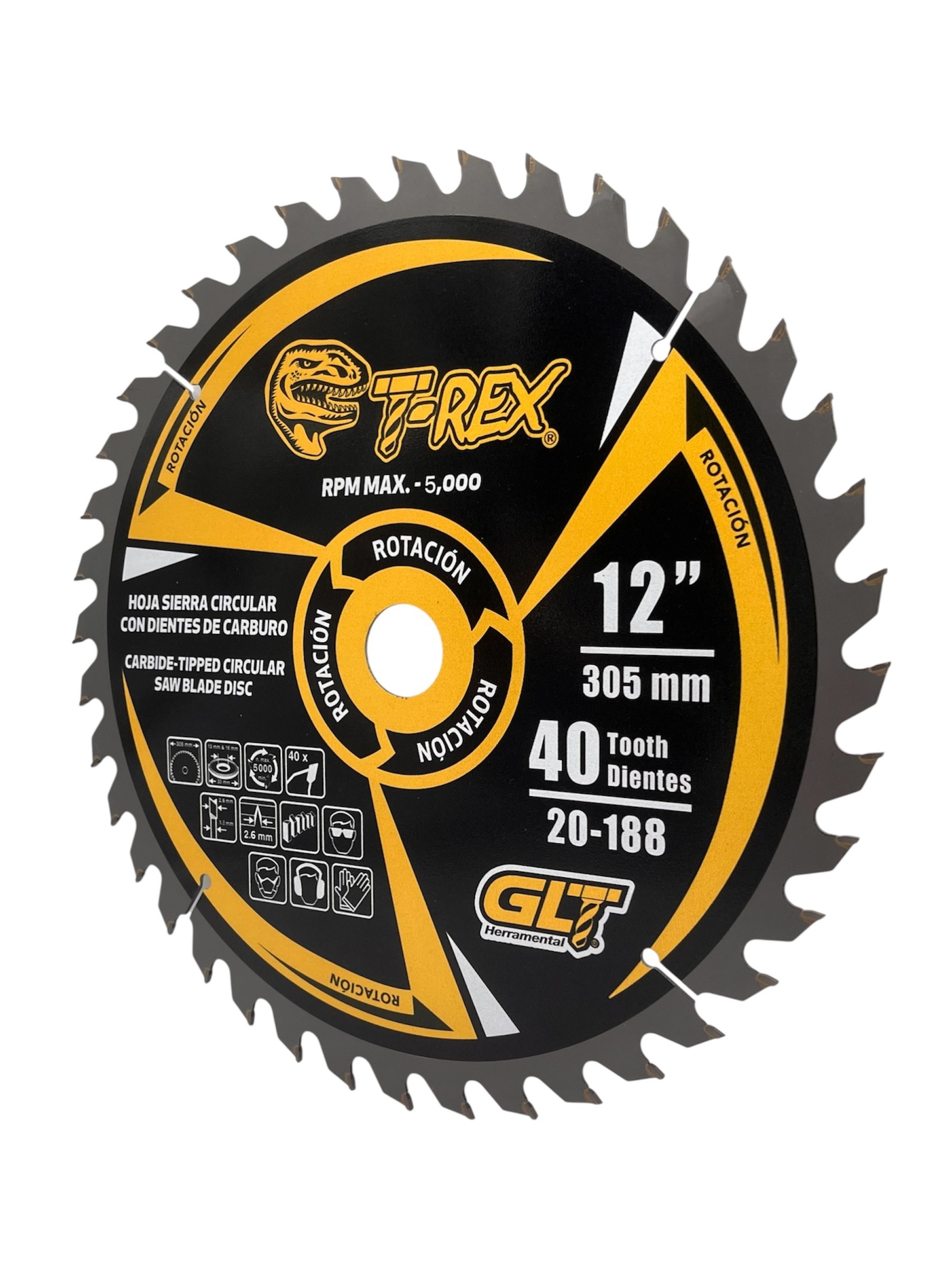 Disco de Sierra Circular 12”-40 Dientes Carburo Para Corte de Madera. GLT ®